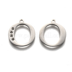 Ciondolo lettera in acciaio inossidabile 304 anti-ossidazione con strass&nbsp;STAS-Y006-61P-O