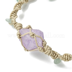 Geflochtenes Perlenarmband aus gefärbtem natürlichem Quarzkristall und grünen Aventurinsplittern&nbsp;BJEW-TA00351