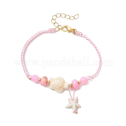 Pulseras con dijes de cuentas de turquesa sintética teñidas con estrellas de mar y tortugas&nbsp;BJEW-MZ00257-01