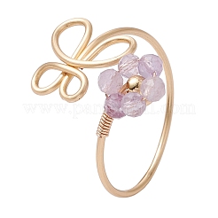 Blume natürlicher Peridot & Regenbogen Mondstein & Amethyst & blauer Aventurin & Sonnenstein Fingerringe&nbsp;RJEW-JR00778