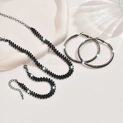 Legierung mit Jet-Strass-Kette Halskette & Creolen & Armband&nbsp;FS-WG9D127-02