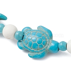 3 Stück 3 Farben Seestern & Schildkröte synthetische türkisfarbene Perlen Stretch-Armbänder für Frauen&nbsp;BJEW-JB12129