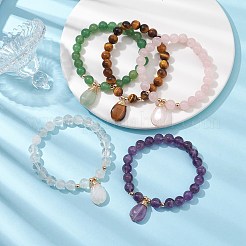 Bracelets extensibles en pierres précieuses naturelles mélangées avec breloques en forme de larme pour femmes&nbsp;BJEW-JB10110
