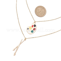 Legierung bunte Emaille-Farbpalette und Pinsel Anhänger Doppelschicht 304 Edelstahl Kette Halsketten für Frauen&nbsp;NJEW-JN05343