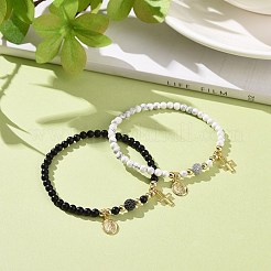 Ensembles de bracelets en perles de howlite naturelle et d'agate noire teinte et chauffée&nbsp;BJEW-JB09045
