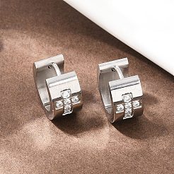 Orecchini a cerchio in acciaio inossidabile 304 con micro pavé di zirconi cubici trasparenti&nbsp;EJEW-G457-03P