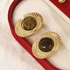 Pendientes de acero inoxidable 304 con turquesa africana natural (jaspe)&nbsp;EJEW-G421-02G-02