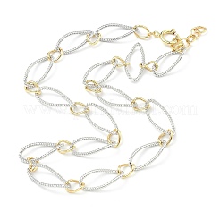 Collar de cadena de eslabones ovalados trenzados con textura de latón de dos tonos&nbsp;KK-C251-30GP