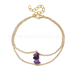 Doppellagige Armbänder aus Messingkabelketten und natürlichen Amethyst-Splitterperlen für Damen&nbsp;BJEW-JB14134-03