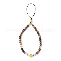 Chaînes de dragonne pour téléphone en cristal de quartz synthétique et perles rondes en bois&nbsp;HJEW-JM03364-02