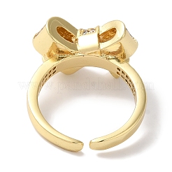 Offene Manschettenringe aus Messing mit Schleife und Mikropflaster aus klarem Zirkonia für Damen&nbsp;LS-RJEW-C098-13G