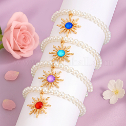 4 bracelet à breloques soleil en résine et alliage doré&nbsp;BJEW-HY0001-19