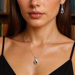 2 set di orecchini a cerchio a goccia con strass di 2 colori e collana con ciondolo&nbsp;SJEW-GO0001-04