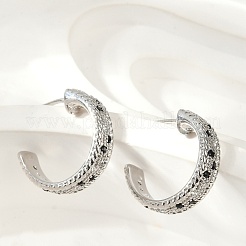 Orecchini a bottone in ottone micro pavé di zirconi cubici a forma di C per donna&nbsp;EJEW-G428-21P-02