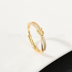 925 verstellbarer Fingerring aus Sterlingsilber mit Mikropavé und klaren Zirkonia für Damen&nbsp;RJEW-G351-01G