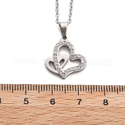 Collane a catena con ciondolo a forma di cuore in cristallo e strass in acciaio inossidabile 304 per donna&nbsp;NJEW-Z056-01A-P