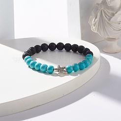 Bracciale elastico rotondo in turchese sintetico e roccia lavica naturale&nbsp;BJEW-JB07470-05