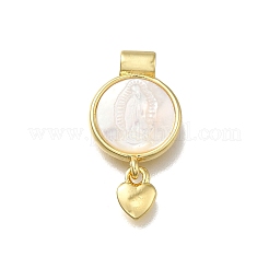 Pendentif en forme de cœur en forme de coquillage blanc naturel pavé de laiton&nbsp;KK-C090-37G