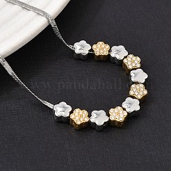 Collana con ciondolo a catena piatta a serpente in acciaio inossidabile 304 bicolore con micro pavé di zirconi cubici trasparenti&nbsp;SA-CBAB122-01B