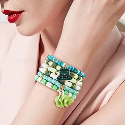 11 stücke 11 stil legierung emaille klee & stoff blume quaste charme stretch armbänder set&nbsp;BJEW-SW00101