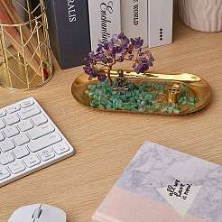 Natürlicher Amethyst mit grünen Aventurinsplittern mit Räuchergefäßhalter aus Messing&nbsp;DJEW-G027-19RG-01