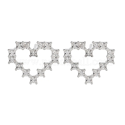 Orecchini a forma di cuore in ottone placcato con zirconi cubici trasparenti per donna&nbsp;EJEW-G409-04P