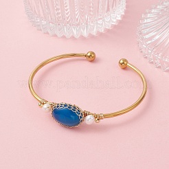 Bracelets manchettes en agate naturelle enroulée de fil&nbsp;BJEW-TA00742-03