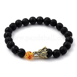 Herren natürliche Howlite & Lava Rock Stretch Perlen Armbänder Sets&nbsp;BJEW-JB05429