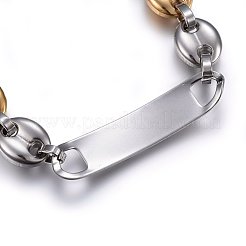 201 Edelstahl-ID-Armbänder mit Kaffeebohnenkette&nbsp;BJEW-O168-09GP