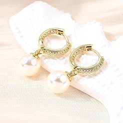 Pendientes de aro de latón redondo con micro pavé de circonitas cúbicas transparentes&nbsp;EJEW-F369-02G