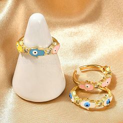 Manschettenringe aus Messing mit Mikropflaster und klarem Zirkonia-Emaille für Damen&nbsp;RJEW-L113-038G