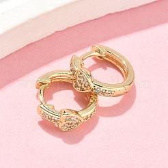 Orecchini a cerchio in ottone con micro pavé di zirconi chiari a cuore&nbsp;EJEW-Z102-31G