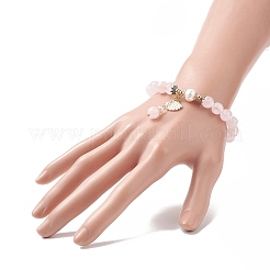 Stretch-Armband aus natürlichem Rosenquarz und Perlen&nbsp;BJEW-JB09224-01