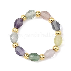Ensemble de 3 bague extensible en fluorite naturelle et perles de laiton pour femme&nbsp;RJEW-JR01109
