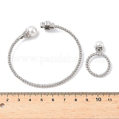 Set di bracciali e anelli con polsino in ottone micro pavé di zirconi cubici a forma di trifoglio a cuore per donna&nbsp;SJEW-R002-02P-02