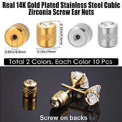 20 Stück 2 Farben 304 Edelstahl Micro Pave klare Zirkonia Ohrmuttern&nbsp;EJEW-BBC0001-68