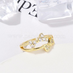 Bagues de manchette en laiton plaqué or avec nœud papillon et micro pavé de zircones cubiques transparentes pour femmes&nbsp;RJEW-M028-62G