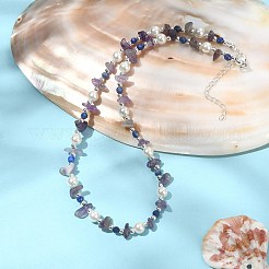 Natürliche Amethyst- und Lapislazuli-Chips sowie Muschelperlen-Perlenhalskette für Frauen&nbsp;NJEW-TA00127