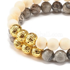 Ensembles de bracelets extensibles en bois naturel&nbsp;BJEW-JB07617