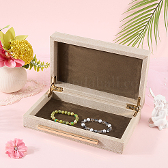 1 caja de almacenamiento de joyas de madera recubierta de cuero sintético con accesorios de hierro en tono dorado.&nbsp;CON-CN0001-24