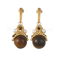 Boucles d'oreilles pendantes en œil de tigre naturel pour femmes&nbsp;EJEW-MZ00784