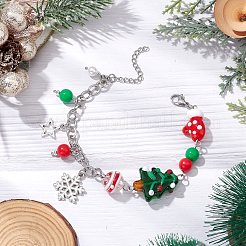 Weihnachtsthema handgemachte Lampwoke und Legierung Schneeflocke Charms Armbänder&nbsp;BJEW-TA00561