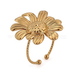 Anello polsino aperto in acciaio inossidabile 304 a forma di fiore per donna&nbsp;RJEW-M049-04G