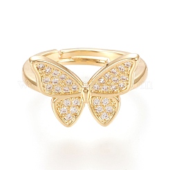 Anelli di barretta di zirconia cubici trasparenti micro pavé in ottone regolabili&nbsp;RJEW-M133-04G