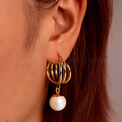 Orecchini pendenti a cerchio in acciaio inossidabile 304 con perle artificiali per donna&nbsp;WGD1CA4-02
