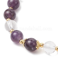 Braccialetti con perline rotonde di ametista naturale e cristallo di quarzo&nbsp;BJEW-JB11936-01