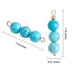10 ciondoli per connettore con perline rotonde turchesi sintetiche triple&nbsp;PALLOY-SW00003-08