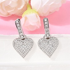Boucles d'oreilles créoles pendantes en laiton serties de micro-pavés de zirconiums cubiques&nbsp;EJEW-G471-15P