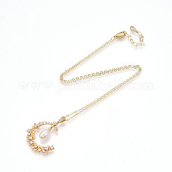 Colliers avec pendentif croissant de lune en laiton et zircone cubique transparent&nbsp;NJEW-N056-02G