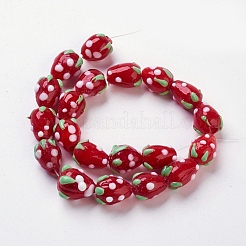 Lampwork handmade 3 perle d fragola&nbsp;X-LAMP-R109A-15